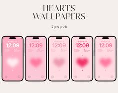 four pink iphones with hearts on them and the text heart's wallpapers