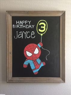 a birthday card with a spiderman holding a balloon and the number 3 on it