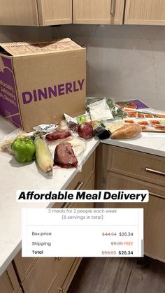 a meal delivery box sitting on top of a kitchen counter