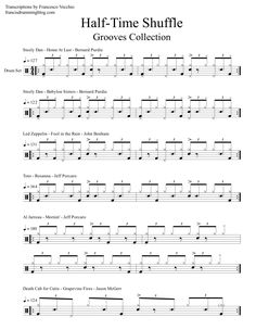 sheet music for guitar with the words half - time shuffle