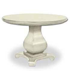 a white table with an oval top and two pedestals at the base, on a white background