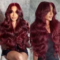 PRICES MAY VARY. BURGUNDY LACE FRONT WIGS HUMAN HAIR:180% Density 99j body wave lace front wigs human hair is all made of original Brazilian virgin human hair. 13x6 HD lace, invisible, durable and breathable. Pre plucked natural hairline with baby hair GLUELESS HUMAN HAIR WIGS PRE PLUCKED HAIR DETAILS:Choose high quality original human hair, full and thick, soft and smooth, healthy and bouncy. The wig is not easy to tangle or shedding, can be restyled as you Like;No chemical ingredients HUMAN HAIR WIGS FOR WOMEN CAP SIZE:22.5" Medium cap with 4 combs and adjustable straps, soft and breathable;elastic wig cap help to fits most people perfectly;easy to install, friendly for the all the ladies to design your own hairstyle HD TRANSPARENT LACE FRONT WIGS LACE SIZE:13x6 inch larger lace size, mo Magenta Wigs For Black Women, Sensational Wigs, Maroon Hair Burgundy Wine, Burgundy Middle Part Wig, Bodywave Lacefront Wig, Burgundy Wigs For Black Women, Warm Red Hair, Dream Hairstyles, Burgundy Wig