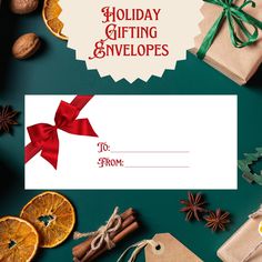 a holiday gifting envelope with orange slices and cinnamons