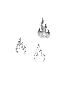 two black and white drawings of fire flames on a white background, one is drawn in pencil