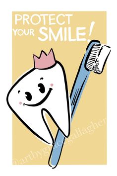 Protect your smile! poster. Great for dentist's offices, classrooms, school health offices, and more! Dentist Poster, Smile Poster, School Health, Dentist Office, Oral Health Care, Digital Poster, Your Smile, Tooth Decay, Dental Health