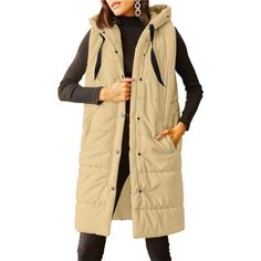 *Color: Khaki *Fabric: Lightweight And Comfy, High-Quality Winter Warm Down Cotton-Padded Puffy Outerwear Vests *Feature: Long Quilted Vest, 2 Hand Pockets, Sleeveless Hooded Puffer Jacket Coats, Solid Color, Adjustable Drawstring, Cute And Fashion, Cozy And Warm With Good Quality, This Long Vest Would Be A Great Layering Piece To Add To Your Winter Wardrobe! *Occasion: Suitable For Winter, Casual, Vacation, Holiday, Travel, Street, Shopping, Dating, Snow Wear, Home And Daily Life. Also A Perfec Long Quilted Vest, Crop Top Leggings, Snow Wear, Quilted Puffer Vest, T Shirt Crop Top, Long Vest, Black Slacks, Long Vests, Outerwear Vest