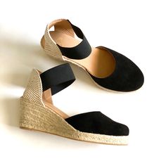 Nwot Paseart Espadrille These Black Suede Wedges Size 9.5 (41 ) Never Been Worn Elegant Black Summer Espadrilles, Black Closed Toe Espadrilles, Suede Wedges, Womens Shoes Wedges, Espadrilles Wedges, Black Cream, Black Suede, Espadrilles, Wedges