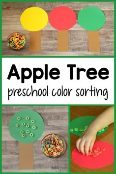 an apple tree preschool color sorting activity for toddlers to make with their hands and fingers