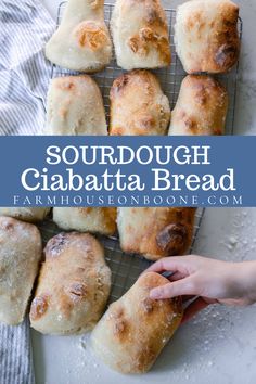 sourdough ciabatta bread on a cooling rack