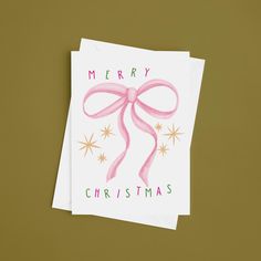 Spread festive cheer with these charming Christmas cards, featuring a delicate pink bow design that adds a playful and feminine touch to your holiday greetings. The simple yet elegant "Merry Christmas" message on the front is complemented by the soft, pastel hue of the bow, making these cards the perfect choice for girls and their friends. The inside is fully customizable--personalize your message to make it truly unique, or leave it blank for a more general greeting. Either way, this card is sure to bring a smile to anyone's face. Design: "Merry Christmas" in stylish font with a pink bow accent Inside: Customizable message or leave blank for your personal touch Perfect for: Girls, friends, sisters, and anyone who loves a bit of holiday sparkle Size: Standard '4.25 x 5.5 inches' for easy m Pink Christmas Cards Diy, Diy Card Drawing, Pink Christmas Cards Handmade, Christmas Cards Friends, Christmas Card Ideas Easy, Christmas Cards Pink, Pink Christmas Cards, Bow Cards, Christmas Greetings Messages