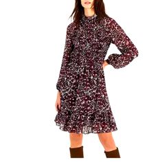 Taylor Women's Printed Mock-Neck Smocked Long-Sleeve Dress. Womens Size 2. New With Tags. Fall Mini Length Smocked Dress, Fall Mini Smocked Dress, Elegant Knee-length Smocked Dress For Fall, Fall Ruched Smocked Mini Dress, Fall Smocked Mini Dress, Chic Fitted Smocked Dress For Fall, Elegant Smocked Dress For Fall, Fitted Smocked Dress For Fall, Fitted Smocked Dress With Elastic Sleeves For Fall