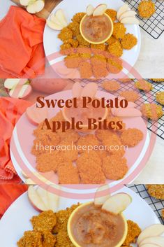 sweet potato apple bites on a plate with dipping sauce