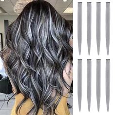 40cm Hair Extensions, Sew In Hair Extensions Caucasian, Clip In Hair Extensions Tutorial, Black And Gray Hair, Pink Grey Hair, Hair Volume Clips, Silver Hair Extensions, Silver Hair Highlights, Gray Balayage