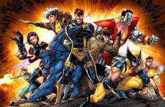 the x - men and their mutantss are surrounded by flames in this cartoon image