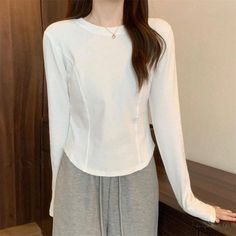 Lasaky - White Long-Sleeved Shirts with Slim-Fit Design and Stylish Base Layer Winter T Shirts, Patches Fashion, White Long Sleeve Top, Layer Top, Basic Long Sleeve, T Shirt For Women, Spring Season, Base Layer, Haiti