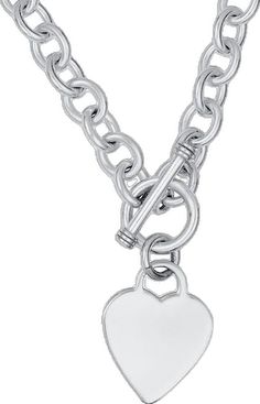 Classic Silver Heart Necklace With Polished Finish, Elegant Silver Toggle Necklace With Heart Charm, Silver Charm Necklace With Toggle Clasp, Classic Silver Heart Necklace, Classic Charm Necklaces With Lobster Clasp, Classic Sterling Silver Toggle Necklace, Classic Heart Necklace With Round Pendant, Heart Shaped Sterling Silver Necklace With Toggle Clasp, Sterling Silver Heart Necklace With Toggle Clasp