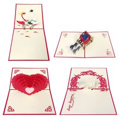 four cards with different designs on them, one has a bird and the other has a heart