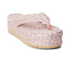 Raffia upper straps with Synthetic Faux Leather lining, Slip on for easy entry,2.25\ raffia wrapped platform, Round open toe with thong post, Lightly padded footbed, Manmade outsole, Vegan Friendly | Women's Beach by Matisse Sailor Espadrille Platform Flip-Flops Sandals in Blush Size 9 Pink Straw Sandals For Summer, Pink Straw Sandals With Woven Sole, Platform Thong Sandals, Unique Sandals, Trending Heels, Fitness Jewelry, Raffia Sandals, Platform Flip Flops, Espadrilles Platform