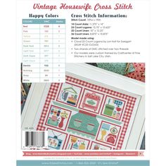 an old fashioned cross stitch pattern with the words happy colors on it, and a picture of