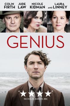 the poster for genius, starring actors from two different eras and their characters are shown