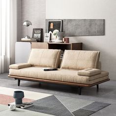 a living room scene with focus on the sofa