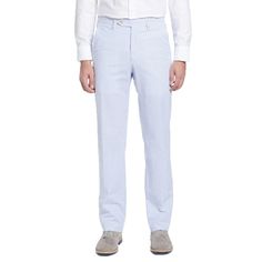 Seersucker Cotton Pant in Light Blue and White (Hampton Plain Front) by Berle Mens Clothing Store, Seersucker Pants, Casual Attire, Hot Days, Cotton Pants, Stay Cool, Needle And Thread, New Model, Hot Summer