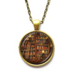 a necklace with bookshelves and ladders on it