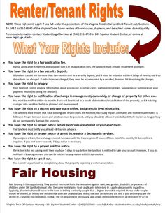 a flyer with an arrow pointing to the right side of it that says, rent / tenant rights what your rights include