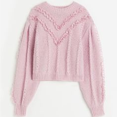 H&M Lace-Trimmed Sweater Pink Size Small New With Tags Nwt Sold-Out On H&M Website Loose-Fit Sweater In A Soft Knit With Lace Trim At Front And Along Sleeves. Round Neckline, Dropped Shoulders, Long Sleeves With Pleats At Top, And Ribbing At Neckline, Cuffs, And Hem. Winter Crew Neck Sweater With Lace Trim, H&m Knit Long Sleeve Sweater, H&m Pink Long Sleeve Tops, Pink Cotton Pointelle Knit Sweater, Pink Long Sleeve Knit Sweatshirt, Casual Pink Heart-shaped Sweater, Fuzzy Pullover, Mustard Sweater, Mock Turtleneck Sweater