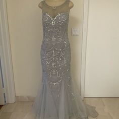 Silver Gray Dress With Rhinestone Gray Formal Dress, Silver Grey Dress, Gray Dress, Evening Dress, Evening Dresses, Colorful Dresses, Maxi Dress, Formal Dresses, Womens Dresses