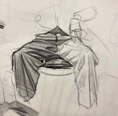 a drawing of a person sitting at a table