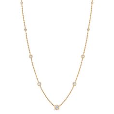 14k gold thicker cable chain necklace with round floating diamonds in graduating sizes spaced evenly on the chainSPECIFICS • 14k cable chain adjustable at 14-15-16"• chain is approx. 1.3mm wide• round diamonds range from 1.7mm to 3.75 mm• white diamonds 1.10 ctw Round Station Necklace With Cable Chain, Diamond Necklace With Round Cut Cable Chain, Elegant Diamond Station Necklace With Cable Chain, Classic Diamond Station Necklace With Cable Chain, Classic Round Station Necklace With Adjustable Chain, Floating Necklace, Jewelry Styles, Cable Chain Necklace, Everyday Luxury