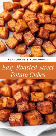 Image for Easy Roasted Sweet Potato Cubes Roasted Sweet Potatoes Meal Prep, Oven Bake Sweet Potatoes, Diced Roasted Sweet Potatoes, Roasted Cubed Sweet Potatoes, Diced Sweet Potatoes In Oven, Bake A Sweet Potato In The Oven, Roasted Vegetables Meal Prep, What To Put On Sweet Potatoes, Air Dry Sweet Potato