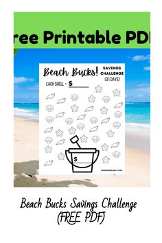 beach buckets savings challenge with free printable poster for kids to play in the sand