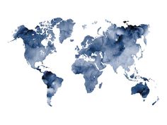 a blue watercolor map of the world