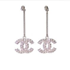 Chanel Coco Mark Rhinestone Earrings Silver Height 23mm X Width 17mm Length: 56mm Jewelry Chanel, Chanel Bags, Rhinestone Earrings, Earrings Silver, Silver Color, Silver Earrings, Coco, Silver Jewelry, Chanel