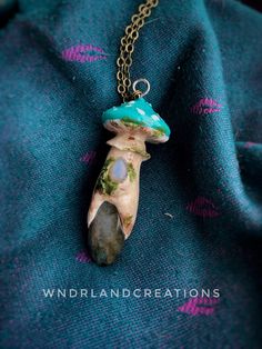 Hand sculpted Hand Painted Teal mushroom Polymer Clay pendant with Labradorite crystals Mushroom Polymer Clay, Clay Pendants, Labradorite Crystal, Polymer Clay Pendant, Artistic Inspiration, Clay Creations, May 20, Artist Inspiration, Crystal Necklace