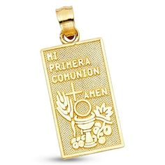 Genuine solid 14k gold high quality fashion pendant jewelry charm. Great gift for any Mens or Womens occasion. Solid 14k Yellow Gold Mi Primera Comunion Pendant 1st Communion Medallion Charm Genuine 19 x 10 mm. Size: one size.  Color: Metal Type.  Gender: unisex.  Age Group: adult. Fine Gold Necklace, 1st Communion, Fashion Pendant, High Quality Jewelry, Charm Jewelry, Locket, Pendant Jewelry, Gold Jewelry, Age Group