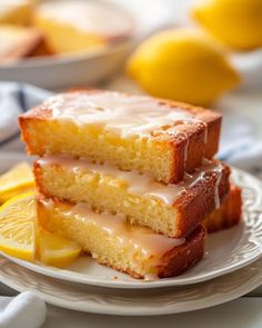 three slices of lemon cake on a plate