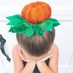 Crazy Hair Day Halloween Theme, Pumpkin Space Buns Hair, Halloween Hair And Makeup For Work, Pumpkin Crazy Hair Day, Crazy Hair Day Pumpkin Bun, Fun Buns Hairstyles For Kids, Pumpkin Bun Hairstyle, Fun Halloween Hair, Pumpkin Buns Hair