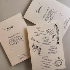 three wedding cards with writing on them