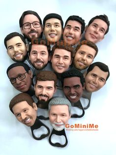 a group of men's head cut out into the shape of scissors with different facial expressions