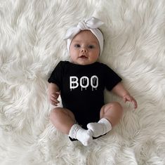 Nothing too spooky about this adorable Halloween onesie, perfect for your October babe. Matches the adult "Bad & Boozy" T-shirt. Comes in Black or White. Recommended Care Instructions Machine wash delicate cycle, cold/warm, inside out with like colors. Remove immediately after washing. Tumble dry on low or hang dry. Do not iron decal. Do not dry clean. Halloween Onesie Girl, Halloween Onsies, Baby Halloween Onesie, Halloween Onesie, Cricut Halloween, Baby Models, Halloween Boo, Baby Halloween, Halloween Design