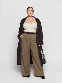 Plus Size Clothing - Dresses & More | Reformation Wide Leg Trousers Midsize, College Professor Outfits Women Plus Size, Business Outfits Women Plus Size, Large Size Outfits For Women, Trousers Outfit Plus Size, Plus Size Pants Outfits, Plus Size Old Money Style, Business Casual Plus Size Outfits, Wide Leg Pants Outfit Plus Size