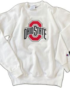 Classic White Sweatshirt For College, White Collegiate T-shirt For Winter, White Varsity T-shirt For Winter, Collegiate White Top With Lettering, White Collegiate Top With Lettering, Temporary Store, The Ohio State University, University Logo, Ohio State University