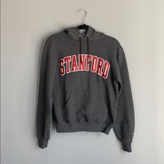 Stanford Champion Hoodie Size Xs Like Brand New Condition Collegiate Gray Hoodie With Letter Print, Gray Collegiate Hoodie With Letter Print, Fall Varsity Sweatshirt With Adjustable Hood, Varsity Sweatshirt With Adjustable Hood For Fall, Gray Collegiate Hoodie For Winter, Hooded Sweatshirt For Campus In Fall, Hooded Sweatshirt For Fall Campus Wear, Gray Winter Sweatshirt For Campus, Hooded Fall Sweatshirt For Campus