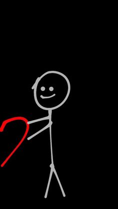 a drawing of a stick figure holding a heart on a black background with the word i love you written in red