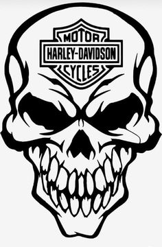 a black and white skull with the words harley davidson cycles on it