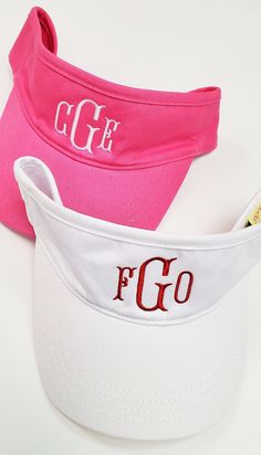 Our favorite visor! Super cute, soft cotton visor hats keeps the sun off your skin! Perfect for the beach, pool, or athletics. *Soft Cotton *Adjustable Closure *Unisex Fit All of our products are professionally embroidered (not vinyl or screen print) in our Marietta, GA studio. Personalization is Included! Full Alphabet Previews & Color Options Here: https://www.etsy.com/shop/MariettaMonogramsGA?section_id=32932068 White Flat Bill Sun Hat For Outdoor, Curved Brim Baseball Cap For Summer Golf, White Outdoor Visor With Upf 50+, White Visor With Upf 50+ For Outdoor, Casual Summer Visor For Sports Events, Summer Golf Baseball Cap, Adjustable Upf 50+ Curved Visor, Summer Sports Events Visor, One Size Fits Most, White Visor With Curved Brim For Outdoor