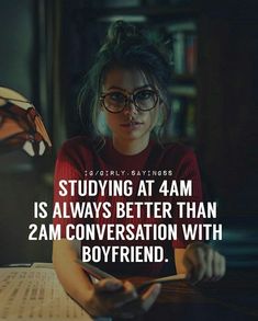 a woman sitting at a table with a book in front of her and the words studying at 4 am is always better than 2a